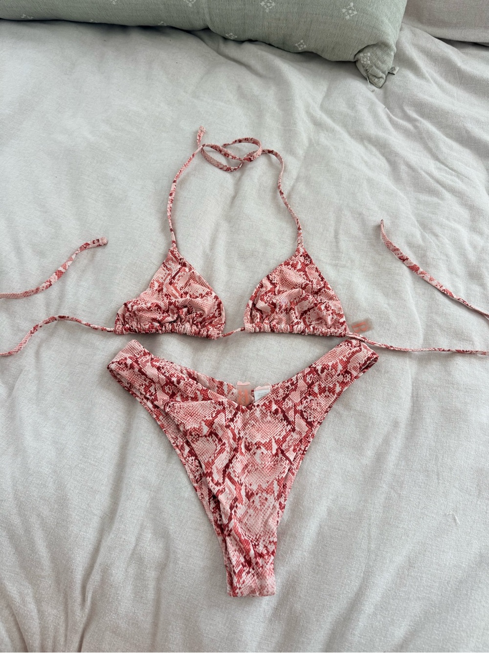 B Swim Pink Snake-Print Triangle Bikini Set